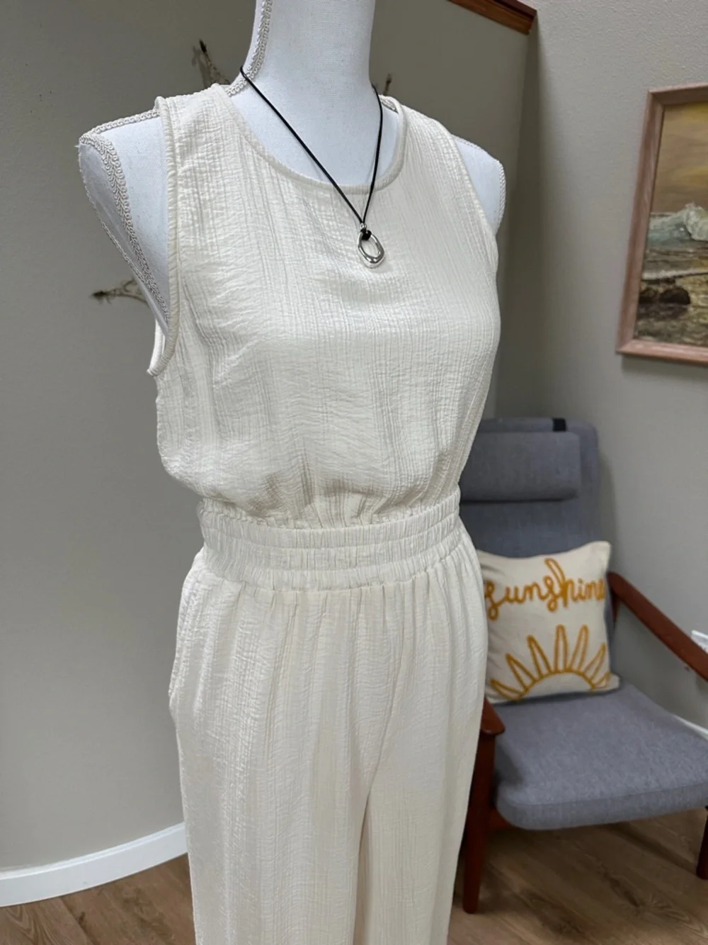 a new day Cream Sleeveless guaze Wide-Leg Jumpsuit - Picture 1 of 12